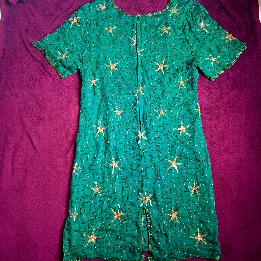 Vintage Lawrence Kazar 1X Beaded Silk Holiday Dress - Picture 2 of 15